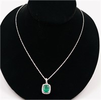 18K white gold custom made emerald & diamond penda