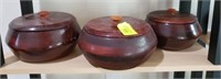 JIM CREWS 3 PC CARVED EXOTIC WOOD WOODEN BOWLS