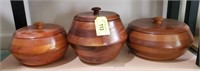 JIM CREWS 3 PC CARVED EXOTIC WOOD WOODEN BOWLS