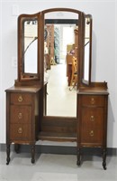 Antique Dressing Vanity With Tri Fold Mirrors