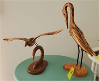 2 PC CARVED BIRDS BY GEORGE AND REBA BROOKS