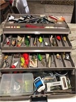 Tackle box full of fishing lures & equipment