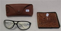 Ray Ban Old Frames & Hand Tooled Leather Wallet