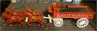 Cast Iron Schultz Beer Horses and Wagon