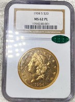1904-S $20 Gold Double Eagle NGC - MS 62 PL CAC