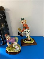 2 mic baseball & football clown figurines