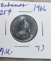 1966 Bahamas 25 Cent AU