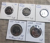 1963,2-1964,1973,2008 Canadain Quarters