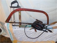 Tool Lot  - Bow, Skill Saw, Pruners, Calking Gun.