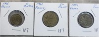 1951 10 Francs, 1961 20 Francs,1966 5