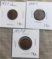 1937D,2-1937S  Wheat Cents
