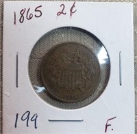 1865 2 Cent Piece F