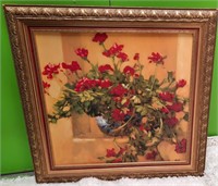 11 - FRAMED STILL LIFE RED FLOWERS ART 31"SQ