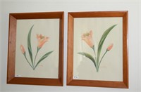 Matching Pair of Cherry Framed Floral Artwork
