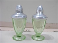 2 Vtg Uranium Glass Salt & Pepper Shakers 2.75"