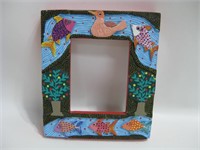 5.5"x 6.5" Carved Painted Signed Wood Frame