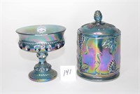Carnival Glass Biscuit Jar and Candy Dish