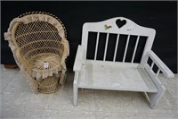 Small Bench & Wicker Chair