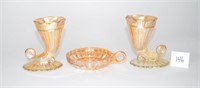(3) Pieces Vintage Amber Carnival Glass