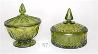 (2) Vintage Green Glass Candy Dishes
