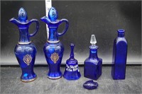 Blue Glass Decanters & Bell