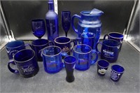 Blue Glass Pitcher, Mugs & More