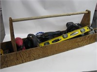 48"x 8"x 17" Wood Tool Box W/Assorted hand Tools