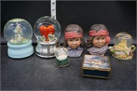 Four Snow Globes, Trinket Box & More