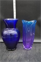 2 Blue Glass Vases