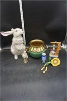 Porcelain Rabbit Statue, Metal Bowl & More