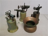 3 Vintage Brass Torches & Brass Spitoon