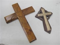 Pair Hand Carved Wood Crosses Largest 10"x 14"