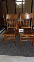 2 Pressed Back Chairs w/Leather Seats