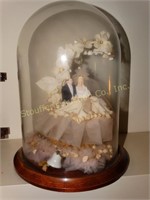 Vintage wedding cake topper w/glass globe w/wood