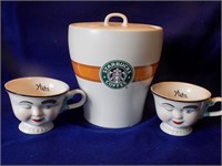 Starbucks Cookie Jar & 2 Baileys' Coffee Cups