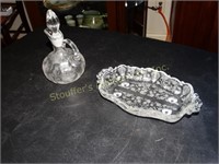 Cambridge Rosepoint Etched Cruet, footed dish