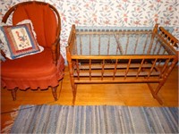 Vintage wood baby cradle converted into table