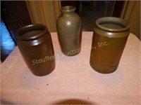 3 Crockery jars largest is 8"t