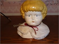 Vintage Ceramic Doll Head 7"t