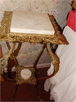 Brass plant stand w/marble top 14"d x 14"w x 30"t