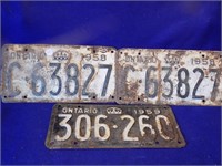 Pair of Ontario 1958 License Plates & Single 1959