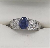 14k White Gold Sapphire & Diamond Ring  Sz 6.5 /