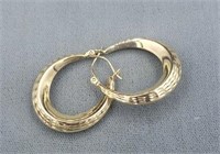 14k Yellow Gold Hollow Hoop Earrings. 2.5 G Total