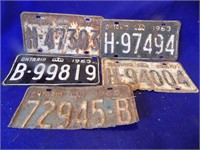 5 Ontario License Plates 1962-1965