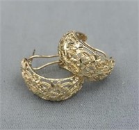 14k Yellow Gold Diamond Filigree Hoop Earrings
