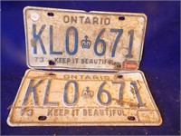 Pair 1973 Ontario License Plates