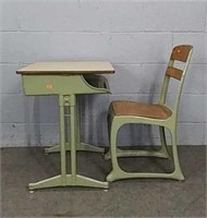 Vintage Wood / Metal School Desk Set