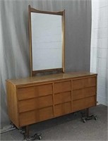 Mid Century Modern 9 Drawer Dresser & Mirror