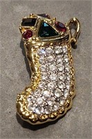 Signed Swarovski Crystal Christmas Pin Brooch