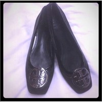 Tory Burch black suede and leather flats size 8.5